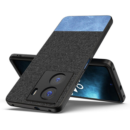 Mobizang Soft Fabric & Leather Hybrid Protective Case Cover for IQOO Z7 / Z7S (5G) | Shockproof Slim Hard Anti Slip Back Case (Black,Blue)