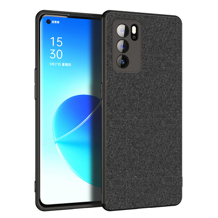 Soft Fabric Hybrid for Oppo Reno 6 Pro Back Cover, Shockproof Protection Slim Hard Back Case (Black)