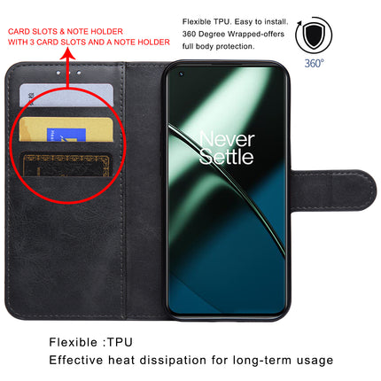 Mobizang Prime Slim Magnetic Flip Cover for OnePlus 11 | PU Leather Shockproof Folio Case with Card Holders RFID Blocking Kickstand (Black)