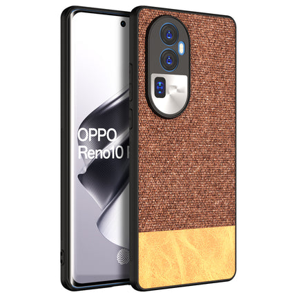 Mobizang Soft Fabric & Leather Hybrid Protective Back Cover for Oppo Reno 10 Pro Plus | Shockproof Slim Hard Anti Slip Back Case (Brown)