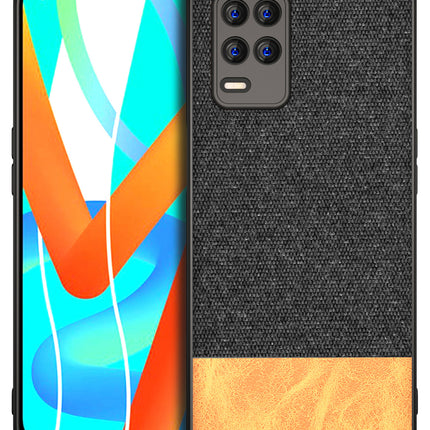 Soft Fabric & Leather Hybrid Protective Case Cover for Realme 8S (5G) (Black,Brown)