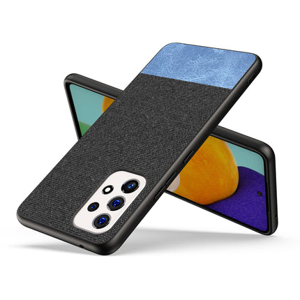 Soft Fabric & Leather Hybrid for Samsung Galaxy A73 Back Cover, Shockproof Protection Slim Hard Back Case (Black ,Blue)