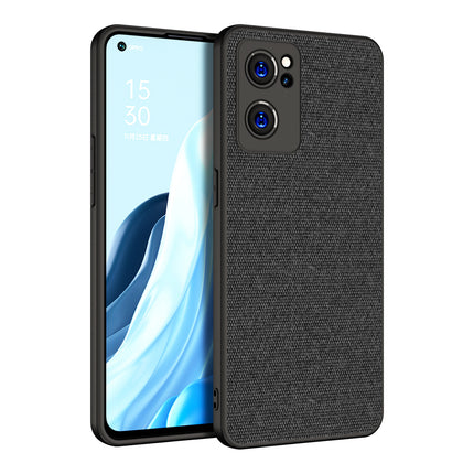 Soft Fabric Hybrid for Oppo Reno 7 (5G) Back Cover, Shockproof Protection Slim Hard Back Case (Black)
