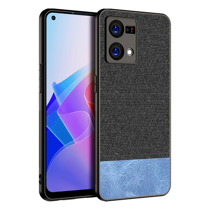 Soft Fabric & Leather Hybrid Protective Back Case Cover for Oppo F21 PRO (4G) (Black , Blue)