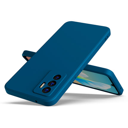 Matte Lens Protective Back Cover for Vivo V23E , Slim Silicone with Soft Lining Shockproof Flexible Full Body Bumper Case (Blue)