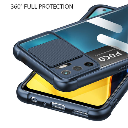 Slider Back Cover for Poco M3 PRO, [Military Grade Protection] Shockproof Slim Clear Camera Shield Bumper Back Case (Blue)
