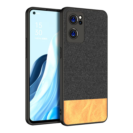 Soft Fabric & Leather Hybrid for Oppo Reno 7 (5G) Back Cover, Shockproof Protection Slim Hard Back Case (Black ,Brown)
