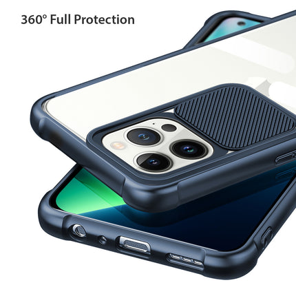 Slider Back Cover for Apple iPhone 13 Pro , [Military Grade Protection] Shockproof Slim Clear Camera Shield Bumper Back Case (Blue)