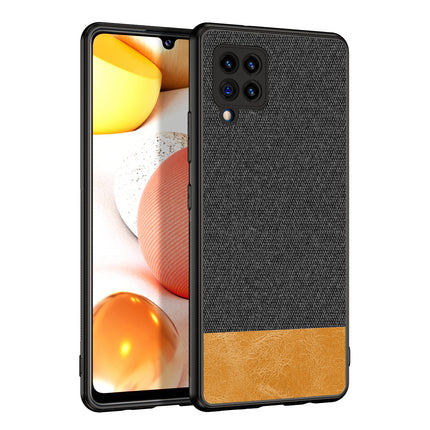 Soft Fabric & Leather Hybrid for Samsung Galaxy M42 (5G) Back Cover, Shockproof Protection Slim Hard Back Case (Black,Brown)