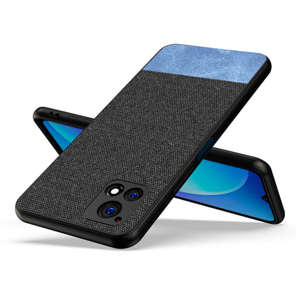 Soft Fabric & Leather Hybrid Protective Case Cover for Vivo Y72 (5G) (Black,Blue)