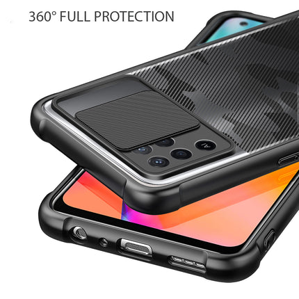 Camo Slider Back Cover for Oppo F19 PRO , [Military Grade Protection] Shockproof Slim Clear Camera Shield Bumper Back Case (Black)