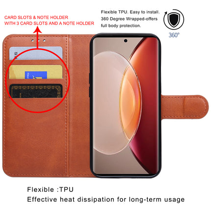 Mobizang Prime Slim Magnetic Flip Cover for Vivo X90 (5G) | PU Leather Shockproof Folio Case with Card Holders RFID Blocking Kickstand (Brown)