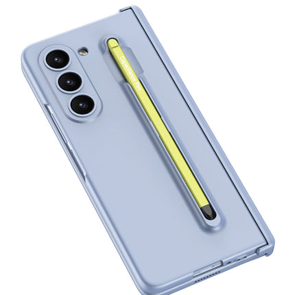 Mobizang Contrast Magnetic Hinge Case for Samsung Galaxy Z Fold 5 | Inbuilt S-Pen Holder Stand Hybrid Back Cover (Light Blue with Green Pen)