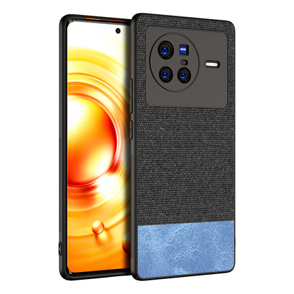 Soft Fabric & Leather Hybrid Protective Back Case Cover for Vivo X80 (Black , Blue)
