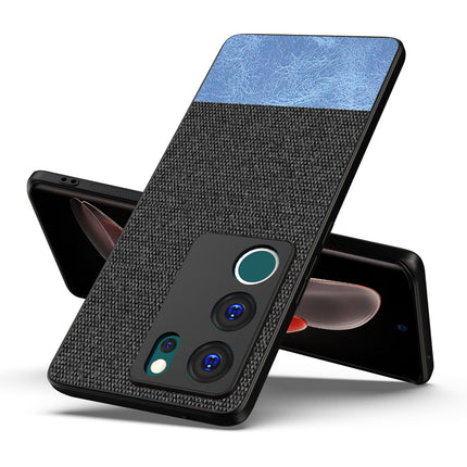 Mobizang Soft Fabric & Leather Hybrid Protective Back Cover for Vivo V29 (5G) / Vivo V29 Pro (5G) | Shockproof Slim Hard Anti Slip Back Case (Black::Blue)