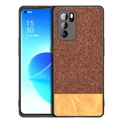 Soft Fabric & Leather Hybrid for Oppo Reno 6 Pro Back Cover, Shockproof Protection Slim Hard Back Case (Brown)