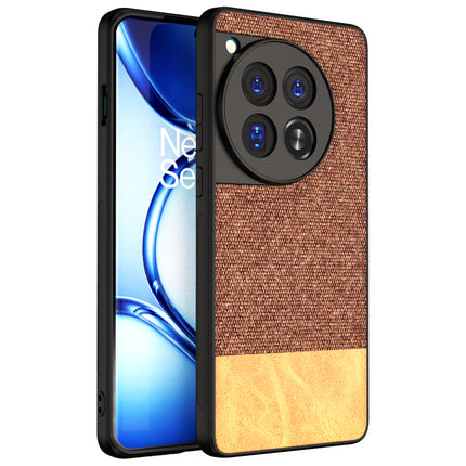 Mobizang Soft Fabric & Leather Hybrid Protective Back Cover for OnePlus 12 | Shockproof Slim Hard Anti Slip Back Case (Brown)