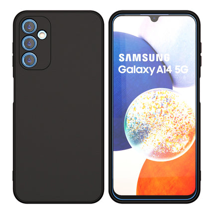 Mobizang Matte Protective Lens Flexible Back Cover for Samsung Galaxy A14 | Slim Silicone with Soft Lining Shockproof Full Body Bumper Case (Black)