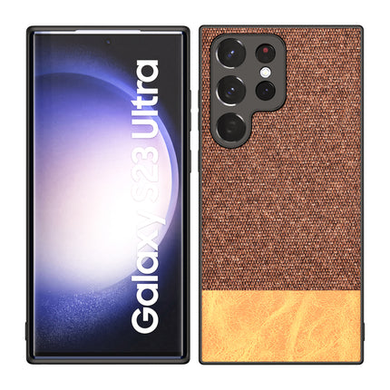 Mobizang Soft Fabric & Leather Hybrid for Samsung Galaxy S23 Ultra Back Cover | Shockproof Hybrid Slim Hard Anti Slip Back Case (Brown)