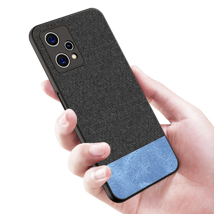 Soft Fabric & Leather Hybrid Protective Case Cover for Realme 9 Pro Plus (Black ,Blue)