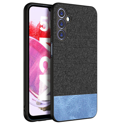 Mobizang Soft Fabric & Leather Hybrid Protective Case Cover for Samsung Galaxy F34 (5G) / M34 (5G) | Shockproof Slim Hard Anti Slip Back Case (Black,Blue)