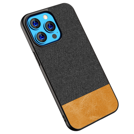 Soft fabric & Leather Hybrid Protective Case Cover for Apple iphone 13 Pro (Black,Brown)
