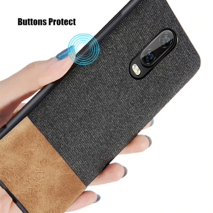 Soft Fabric & Leather Hybrid Protective Case Cover for OnePlus 6T / One Plus 6T (Black,Brown)