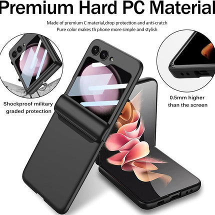 Mobizang Ultra Thin Back Cover for Galaxy Z Flip5 / Z Flip 5 | Magnetic Hinge Protection and Inbuilt Glass Window Protection (Black)