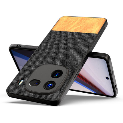 Mobizang Soft Fabric & Leather Hybrid Protective Back Cover for Iqoo 12 (5G) | Shockproof Slim Hard Anti Slip Back Case (Black , Brown)