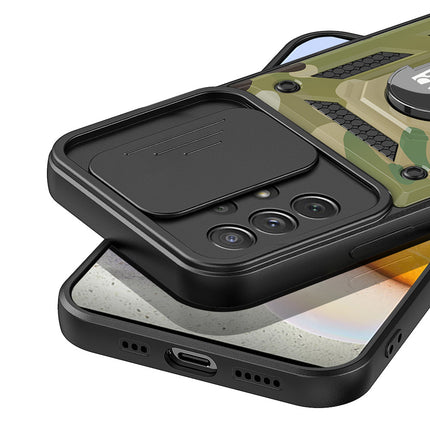 Tank Back Cover for Samsung Galaxy A33 (5G) , Inbuilt Ring +Slider Shockproof Lens Protection Case (Green)