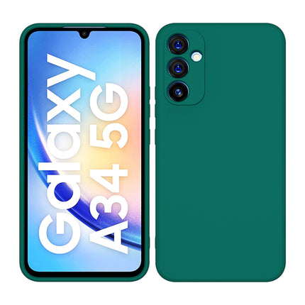 Mobizang Matte Lens Protective Flexible Back Cover for Samsung Galaxy A34 (5G) | Slim Silicone with Soft Lining Shockproof Full Body Bumper Case (Green)
