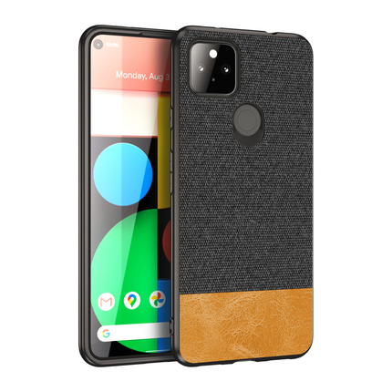 Soft Fabric & Leather Hybrid Protective Case Cover for Google Pixel 5A (Black,Brown)