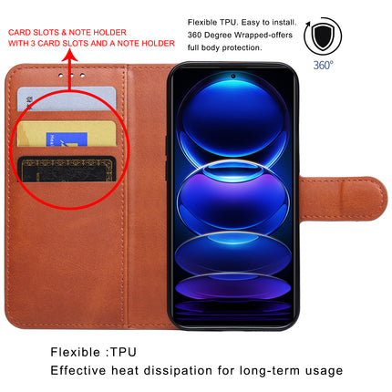 Mobizang Prime Slim Magnetic Flip Cover for Redmi Note 12 Pro Plus (5G) | PU Leather Shockproof Folio Case with Card Holders RFID Blocking Kickstand (Brown)