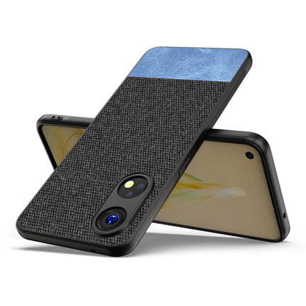 Mobizang Soft Fabric & Leather Hybrid for Oppo Reno 8T (5G) Back Cover | Shockproof Hybrid Slim Hard Anti Slip Back Case (Black, Blue)