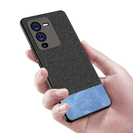 Mobizang Soft Fabric & Leather Hybrid Protective Case Cover for Vivo V25 PRO (5G) (Black,Blue)