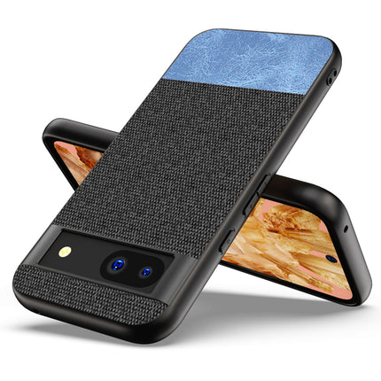 Mobizang Soft Fabric & Leather Hybrid Protective Back Cover for Google Pixel 8A | Shockproof Slim Hard Anti Slip Back Case (Black , Blue)