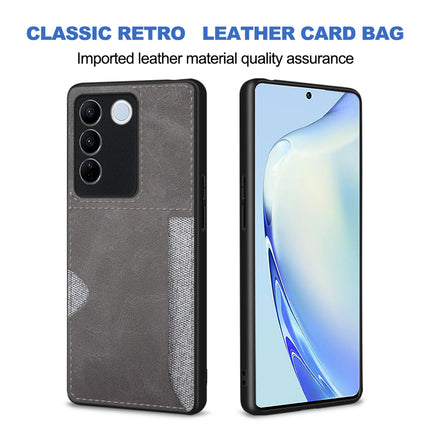 Mobizang Razor Wallet Back Case for Vivo V27 (5G) / Vivo V27 PRO (5G) | Slim PU Leather & Fabric Cover with Inbuilt Card Pocket (Grey)
