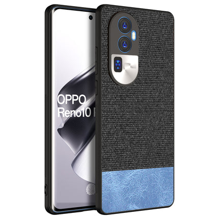 Mobizang Soft Fabric & Leather Hybrid Protective Back Cover for Oppo Reno 10 Pro Plus | Shockproof Slim Hard Anti Slip Back Case (Black::Blue)