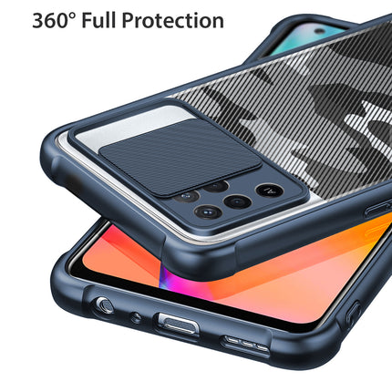 Camo Slider Back Cover for Oppo F19 PRO , [Military Grade Protection] Shockproof Slim Clear Camera Shield Bumper Back Case (Blue)