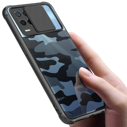 Camo Slider Back Cover for Realme 8 (5G) , [Military Grade Protection] Shockproof Slim Clear Camera Shield Bumper Back Case (Black)