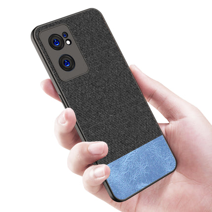 Soft Fabric & Leather Hybrid Protective Case Cover for OnePlus Nord CE 2 (5G) (Black ,Blue)