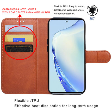 Mobizang Prime Slim Magnetic Flip Cover for Vivo V27/ V27 PRO | PU Leather Shockproof Folio Case with Card Holders RFID Blocking Kickstand (Brown)