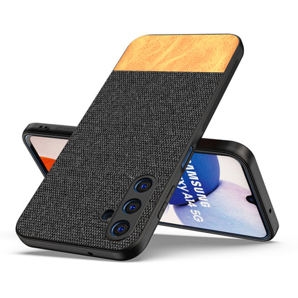 Mobizang Soft Fabric & Leather Hybrid Protective Case Cover for Samsung Galaxy A14 (5G) | Shockproof Slim Hard Anti Slip Back Case (Black,Brown)