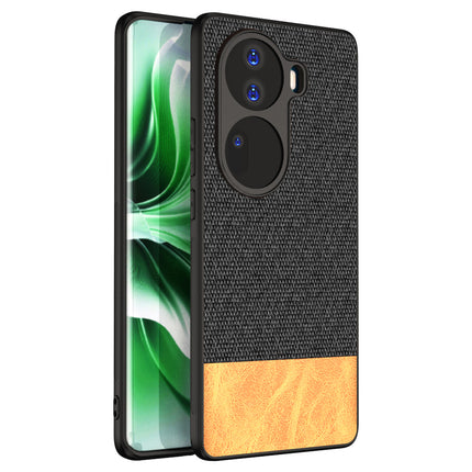 Mobizang Soft Fabric & Leather Hybrid Protective Back Cover for Oppo Reno 11 PRO | Shockproof Slim Hard Anti Slip Back Case (Black , Brown)