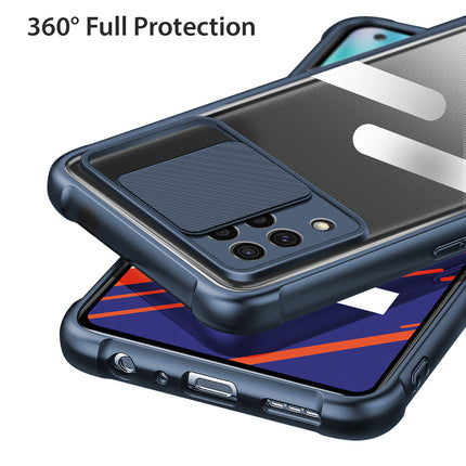 Slider Back Cover for Samsung Galaxy F62 , [Military Grade Protection] Shockproof Slim Clear Camera Shield Bumper Back Case (Blue)