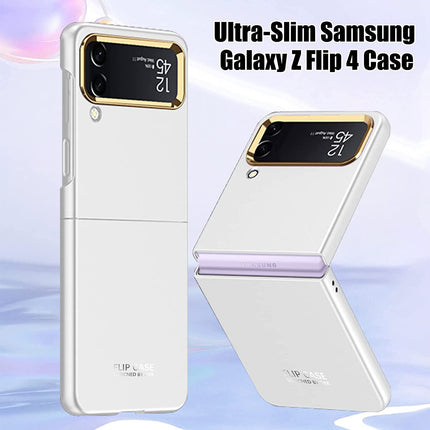 Mobizang Ultra Thin Back Case for Samsung Galaxy Z Flip4, Inbuilt Camera Protecting Ring Back Cover, White