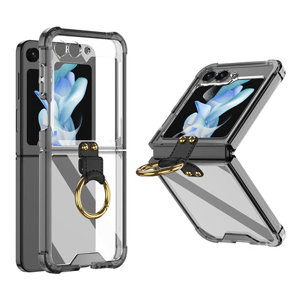 Mobizang Clear Airbag Ring Back Case for Samsung Galaxy Flip5 / Z Flip 5 ,Transparent Shockproof Slim Hard Protective Cover (Black)