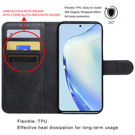 Mobizang Prime Slim Magnetic Flip Cover for Vivo V27/ V27 PRO | PU Leather Shockproof Folio Case with Card Holders RFID Blocking Kickstand (Black)