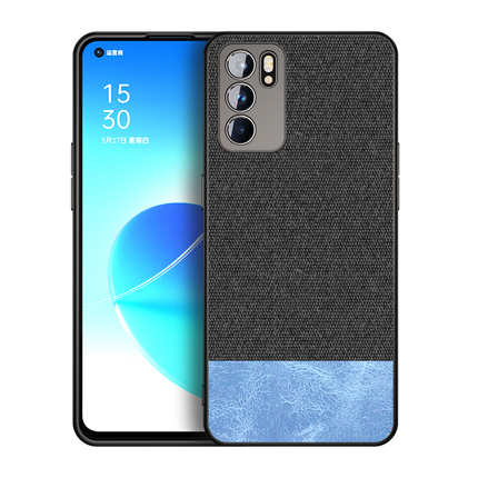 Soft Fabric & Leather Hybrid Protective Case Cover for Oppo Reno 6 (Black,Blue)