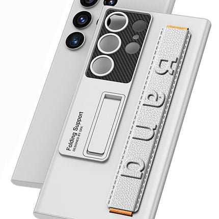 Mobizang Ultra Thin Band + Stand Back Case for Samsung S24 Ultra | Slim Camera Lens Protection Cover with Kickstand (Silver)